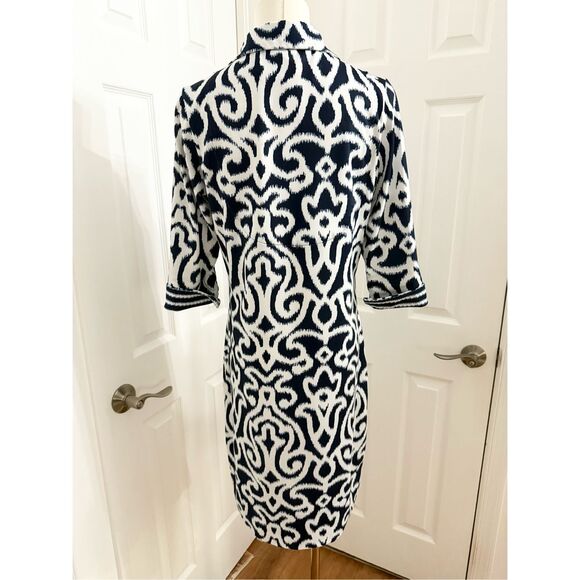 Gretchen Scott Everywhere Dress Navy Blue White Arabesque Sheath Dress S - Picture 3 of 5